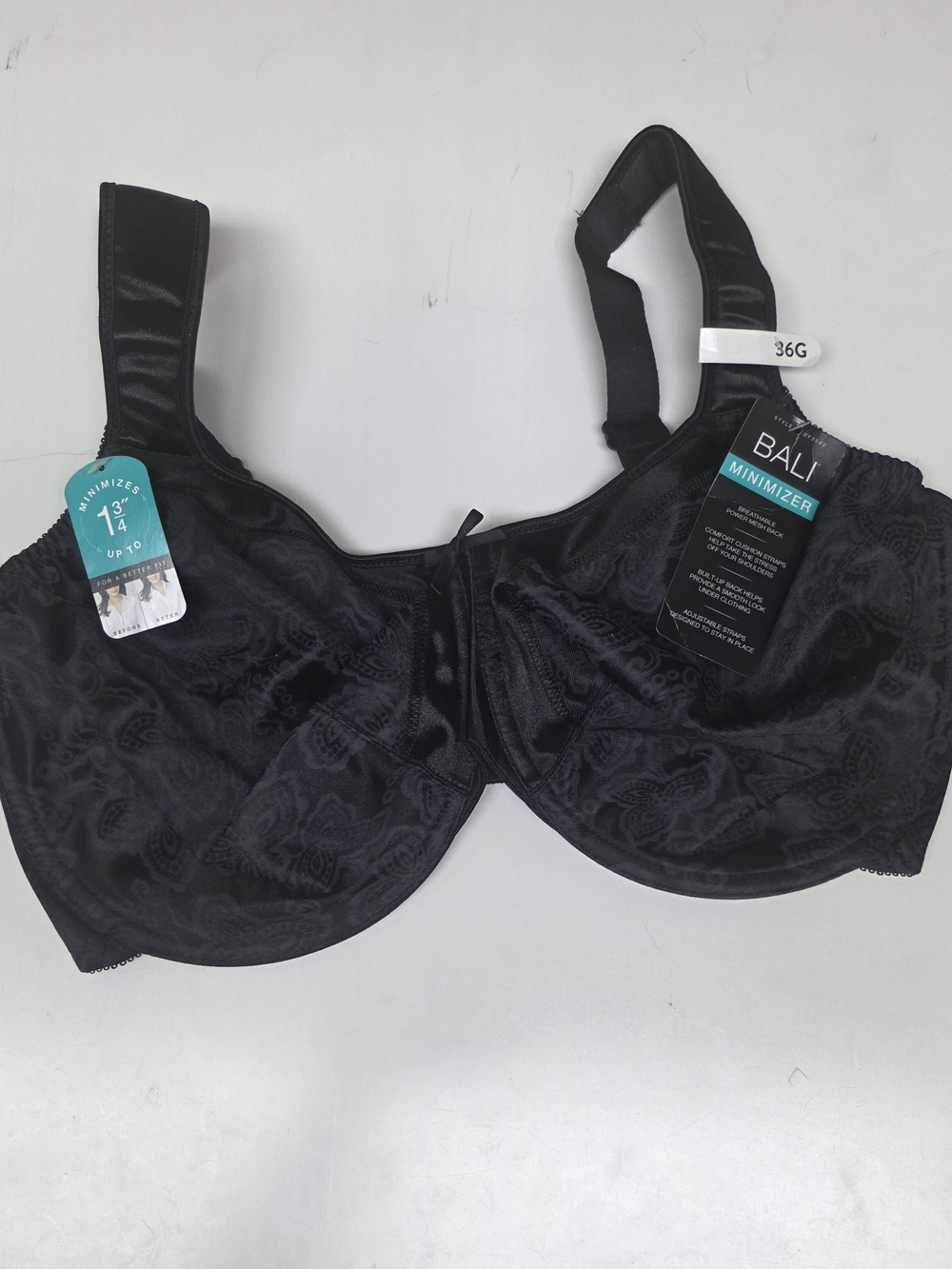 Bali Minimizer Underwire Smoothing Bra Comfort Straps DF3562 Black Size 36G New